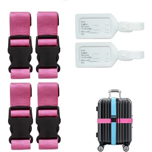 4 Adet Pembe Valiz Kemeri + 2 Adet Beyaz Valiz Etiketi