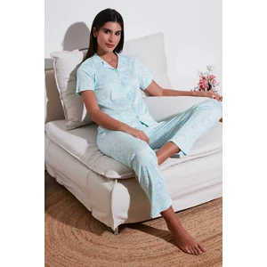 Regular Fit Gömlek Yaka Kısa Kollu Pijama Takımı Bayan Pijama Takımı 65780124