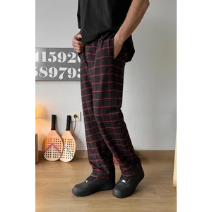 Beli Lastikli Ekose Desenli Kırmızı Pijama