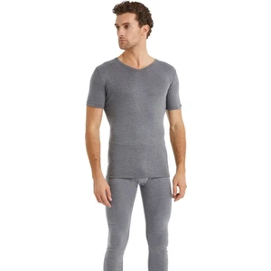 V Yaka Kısa Kol Unisex Gri Termal İçlik C3T6N2O1