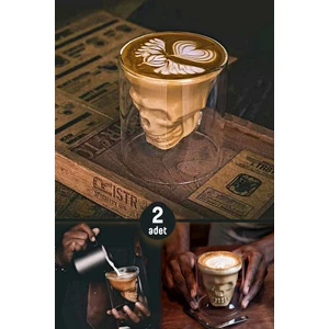 2'li Kuru Kafa Tasarımlı Bardak Kahve Expresso Kokteyl Bardağı Kristal Skull Çift Cidarlı Cam Kupa