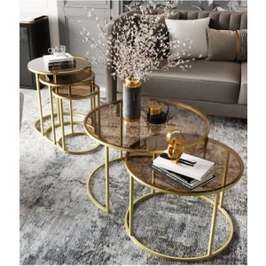 Milas Gold Orta Ve Zigon Sehpa Seti - Bronz Cam