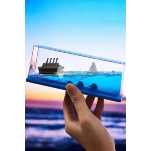Mavi Su Akvaryum Şişe Şeklinde Batmayan Gemi Dekoratif Konsept Hediyelik