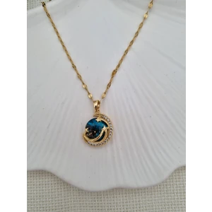 Gökyüzü Zirkon Taşlı Çelik Kolye