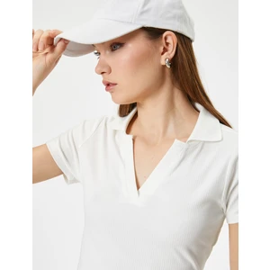 Crop Polo Yaka Tişört Kısa Kollu Slim Fit Kaşkorse Viskon