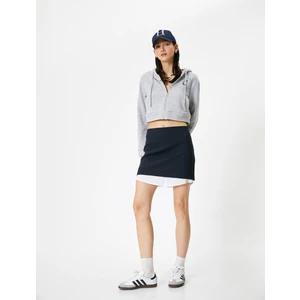 Crop Hırka Fermuarlı Kapüşonlu Cepli