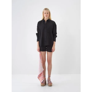 Kadın Siyah %100 Keten Oversize Gömlek
