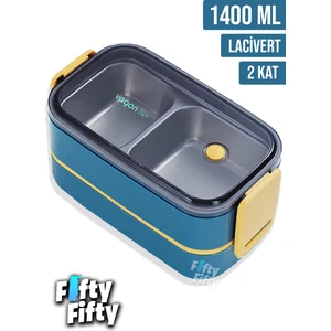 1400 ml Iki Kat Üç Bölme Paslanmaz Çelik Bento Lunch Box Yeni Nesil Sefer Tası -Çatal/kaşıklı MODEL-FFBL50002