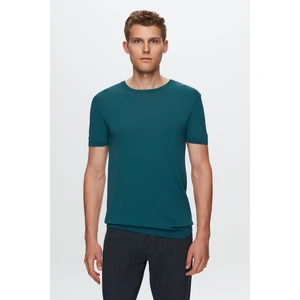 Slim Fit Zümrüt Yeşili Düz Örgü Rayon Örme T-Shirt 0EF069421003M