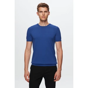 Slim Fit Kobalt Düz Örgü Rayon Örme T-Shirt 0EF069421003M