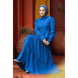 Neva Style Kat Piliseli Indigo Mavisi Tesettür Elbise 4421IM