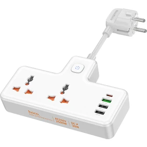 AC11A 2500W 2 Priz + 3 USB + 30W Type-C Multifonksiyonel Priz Çoğaltıcı Şarj Aleti