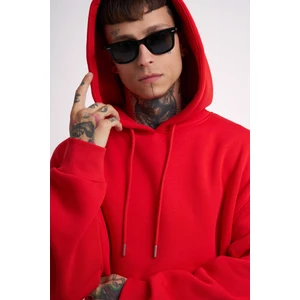 Erkek Basic Kapüşonlu Oversize Kırmızı Sweatshirt