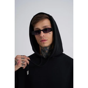 Erkek Kapüşonlu Oversize Siyah Sweatshirt