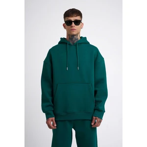 Erkek Basic Kapüşonlu Oversize Petrol Yeşili Sweatshirt