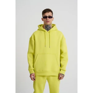 Erkek Basic Kapüşonlu Oversize Neo Yeşili Sweatshirt