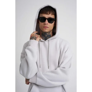 Erkek Basic Kapüşonlu Oversize Gri Sweatshirt