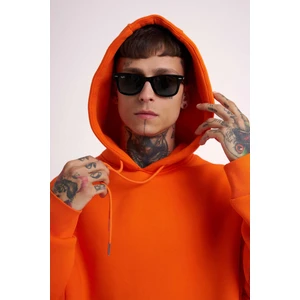 Erkek Basic Kapüşonlu Oversize Turuncu Sweatshirt