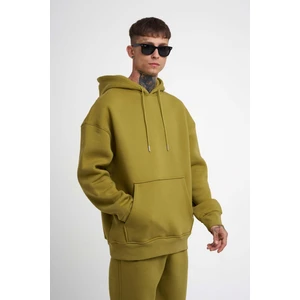 Erkek Basic Kapüşonlu Oversize Yeşil Sweatshirt