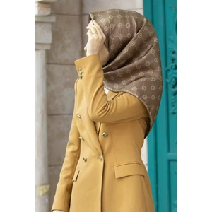 Sütlü Kahve Monogram Desenli Tivil Ipek Eşarp DGN52033-0006