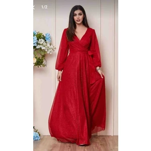 Beli Kuşaklı Kravuze Yaka Simli Isteme Söz Nişan Nikah Elbisesi Abiyesi