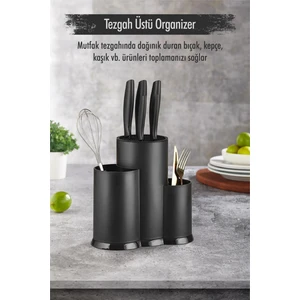 EW's Kitchenware Tezgah Üstü Siyah Kaşıklık & Bıçaklık & Kepçelik & Organizer