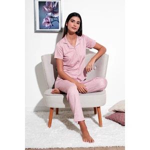 Regular Fit Gömlek Yaka Kısa Kollu Pijama Takımı Bayan Pijama Takımı 65780124
