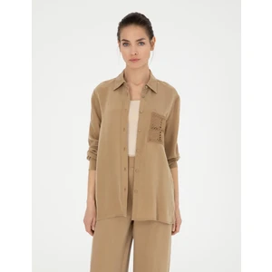 Pierre Cardin Kadın Bej Cupro Regular Fit  Uzun Kollu Gömlek 50273130-VR011
