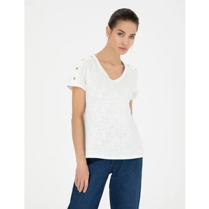 Pierre Cardin Kadın Ekru Regular Fit Tişört 50283429-VR019