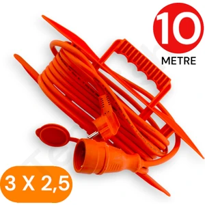 10 Metre Uzatma Kablosu 3x2,5 mm Ttr Bakır Kablo Erkek Fiş-Dişi Fiş Baskılı