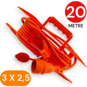 20 Metre Uzatma Kablosu 3x2,5 mm Ttr Bakır Kablo Erkek Fiş-Dişi Fiş Baskılı