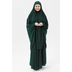 Kadın Tesettür Medine Ipeği Çarşaf Takımı Peçeli Sufle ve Etek-Zümrüt Yeşili-L/XL