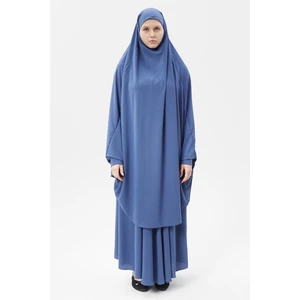 Kadın Tesettür Medine Ipeği Çarşaf Takımı Peçeli Sufle ve Etek-Koyu Kot-L/XL
