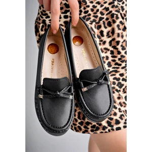 Dolgu Topuk  Ortopedik Pedli Siyah Cilt Kadın   Ayakkabı