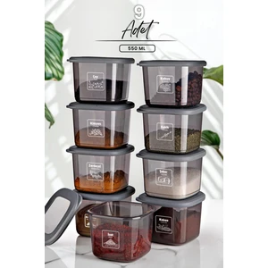 Kitchen Life Avantajlı 9'lu Antrasit Etiketli Boly Kare Saklama Kabı Seti 550ML - Çoklu Set Yapılabilen Set Erzak Kavanoz