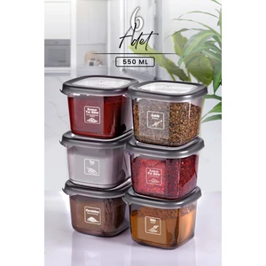 Kitchen Life 6'lı Etiketli Square Kare Erzak Baharatlık Takımı 550 ml - Sert Kapaklı Saklama Kabı Seti
