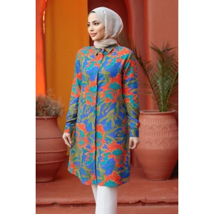 Neva Style Desenli Indigo Mavisi Tesettür Viskon Tunik 11675IM