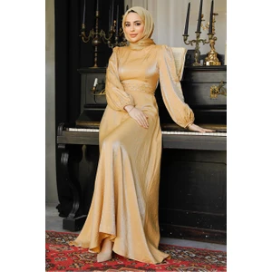 Neva Style Boncuk Detaylı Bisküvi Tesettür Abiye Elbise 23301BS