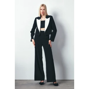 Kontrastlı Kısa Ceket - Siyah