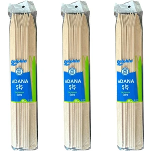Bambum Ahşap Adana Çöp Şiş - Boy : 35 Cm. / En : 2 Cm. - 25 Adetlik 3 Paket