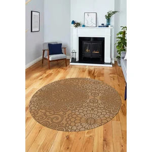 Evdeya Düz Renk Sade Motifli Dijital Kaymaz Taban Yıkanabilir Yuvarlak Salon Halısı, Y-Sade-34-Kahve,