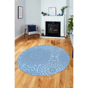 Evdeya Düz Renk Sade Motifli Dijital Kaymaz Taban Yıkanabilir Yuvarlak Salon Halısı, Y-Sade-34-Mavi,