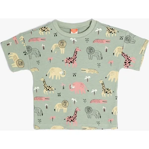 Tişört Kısa Kollu Hayvan Baskılı Bisiklet Yaka Dokulu Pamuklu