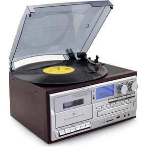 KN-110 Bluetooth Kumandalı Cdli Kaset USB Radyo 33-45-78 Plaklar Çalar Pikap