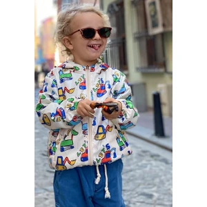 Girls & Boys Erkek Çocuk Yağmurluk Iş Makinası Desenli 1-5 Yaş, Krem