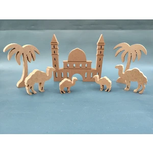 Neşeli Ahşap RMZN15-AYASAFYA Camii 20 Cm, Palmiye ve Deve. Ramazan Ayına Özel Ramazan Dekoru, Hoşegeldin Ramazan Siyer Eğitimi