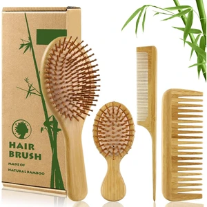 Valkyrie 4 Adet Doğal Bambu Fırça Tarak Seti %100 Bambu Orjinal Set