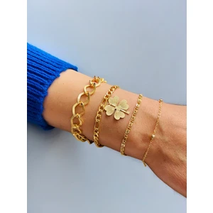 Altın Kaplama 4'lü Kombin Bileklik Seti Gold Renk Zincir Bilezik Künye