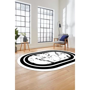 Evdeya Baskılı Kaymaz Yıkanabilir Şık Mermer Desenli Oval Mutfak Yolluk Salon Halısı, O-Mermer-06-Beyaz,
