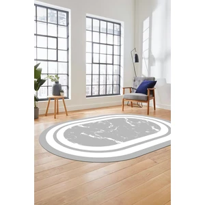 Evdeya Baskılı Kaymaz Yıkanabilir Şık Mermer Desenli Oval Mutfak Yolluk Salon Halısı, O-Mermer-06-Gri,